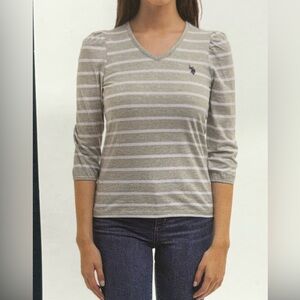 U.S. Polo Assn. grey with white stripe 3/4 sleeves top size M